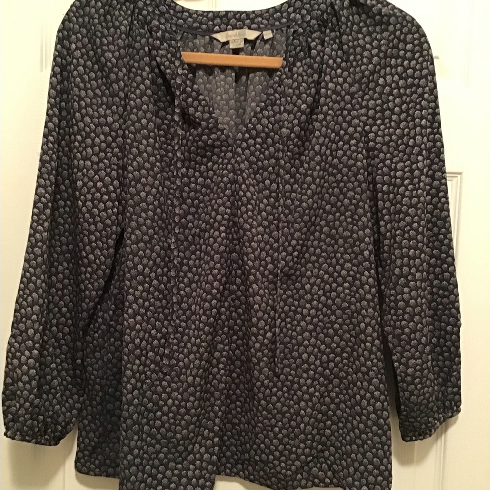 Peasant blouse, blue and cream, polyester